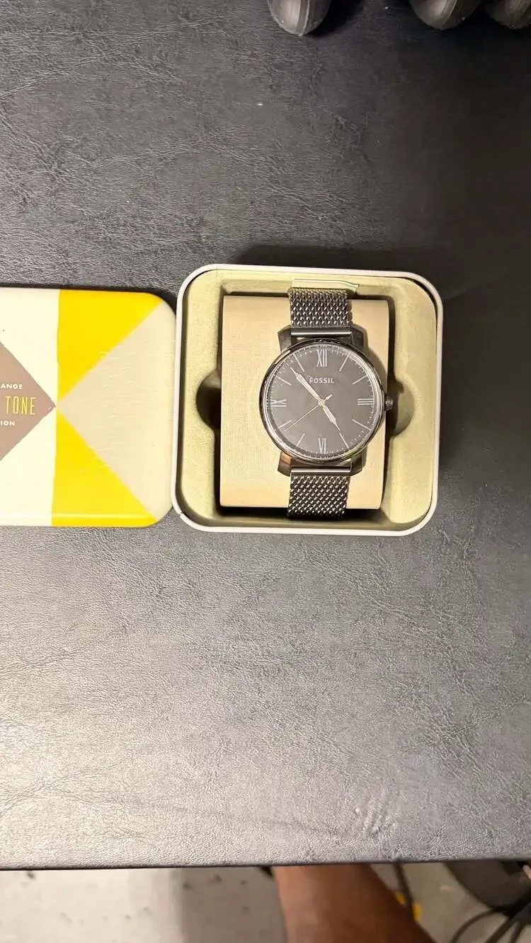 Fossil Rhett Three-Hand Smoke Stainless Steel Mesh Watch BQ2370